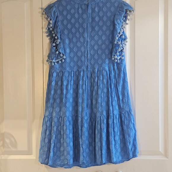 Lilly Pulitzer Dress Size 12 Arleah Blue Thistle Polka Dots Pom Pom Preppy Chic - Picture 4 of 12